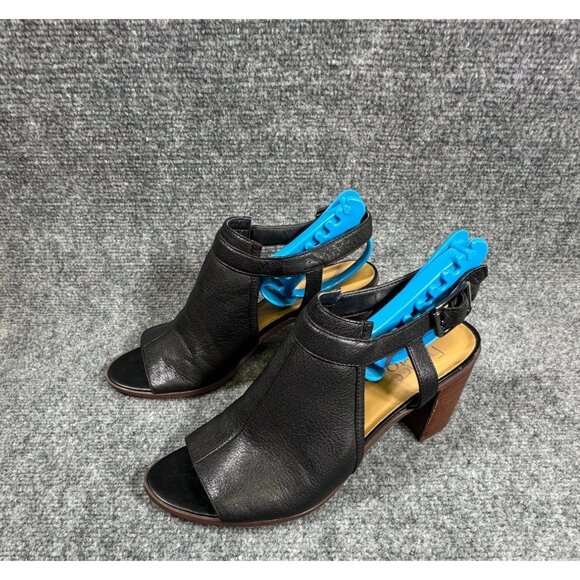 Franco Sarto Harlet Women’s 9M Heels Black Leather Open-Toe Slingback - Picture 2 of 16